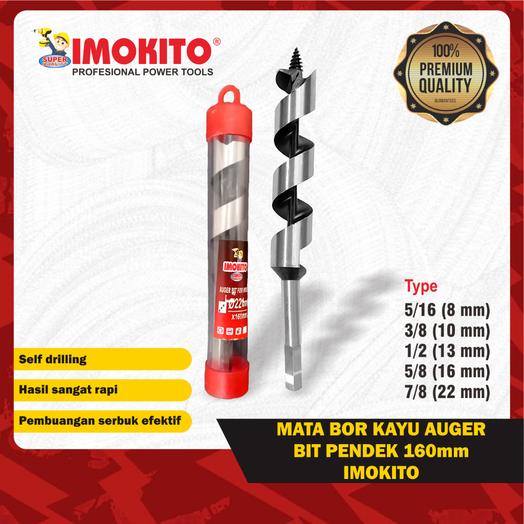 IMOKITO Bor Kayu Auger Bit Pendek 160mm