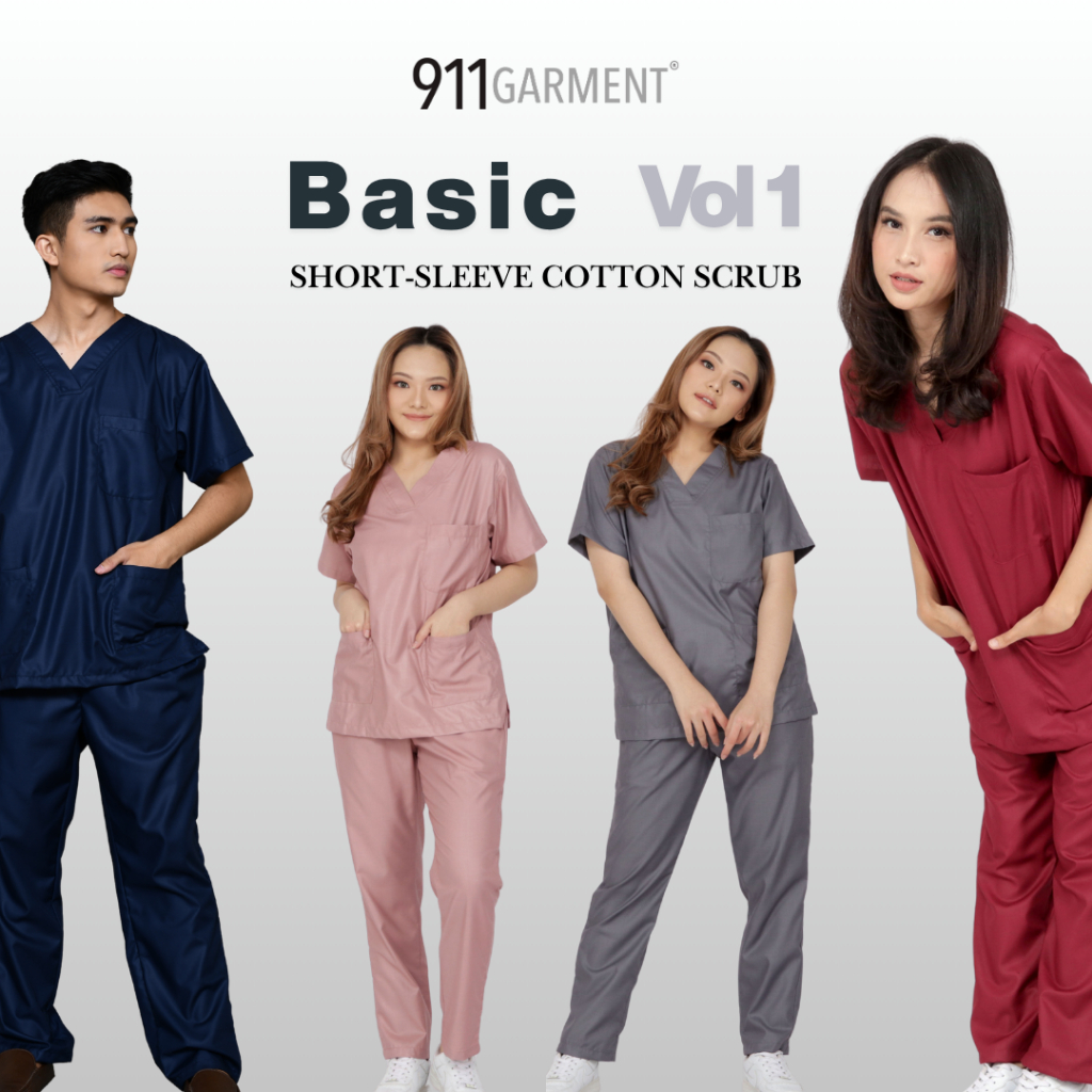 911 Garment Basic Series 1 - SET Scrub "AirCotton Blend" Baju Jaga Dokter OK Perawat Nakes Katun Jep