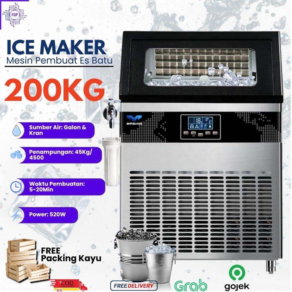 Mesin Es Batu Kristal 200kg/Hari Ice Maker Machine 80-200kg Kapasitas Komersial