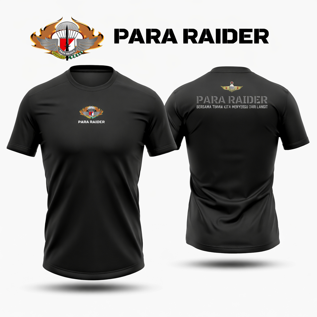 Kaos Para Raider Kostrad TNI AD Drifit Hitam / Baju Jersey Para Raider Pria / Kaos Satuan Raider