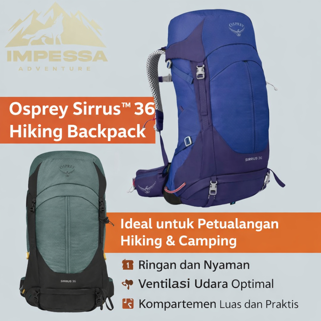 Osprey Sirrus 36L Backpack Original Tas Hiking Gunung Camping Carrier Outdoor Wanita Nyaman Ringan