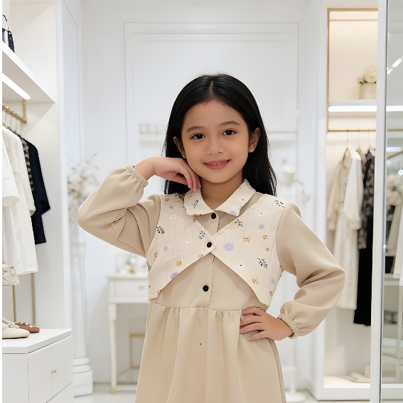 Gamis Rompi anak perempuan lengan panjang dengan variasi rendah bawah untuk usia 2-8 tahun baju musl