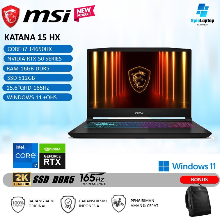 Laptop Gaming MSI KATANA 15 HX | I7 14650HX RAM 16GB 512GB RTX5050 8GB/ RTX5060 8GB/ RTX5070 8GB/ La