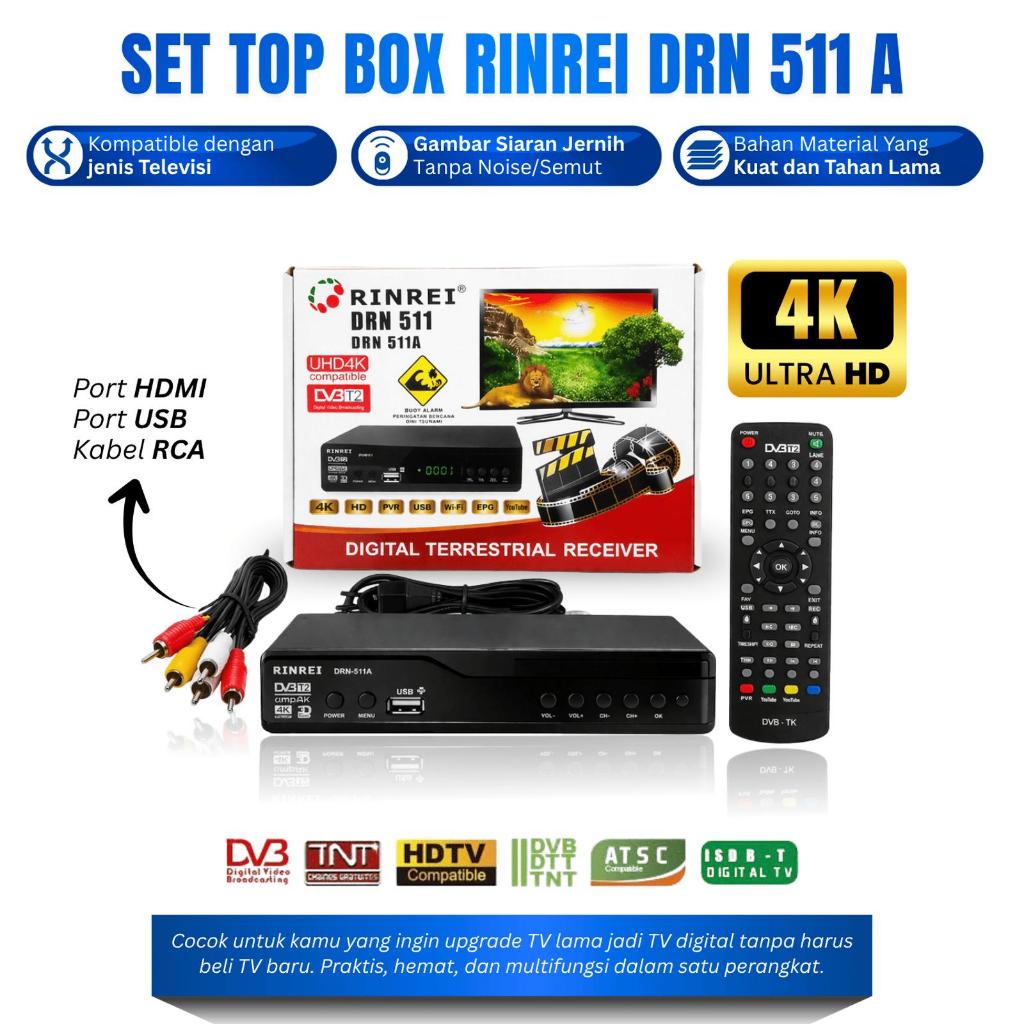 Rinrei SET TOP BOX Digital DVB T2 Rinrei DRN-511 Receiver TV Full HD 4K STB Digital Penangkap Siaran