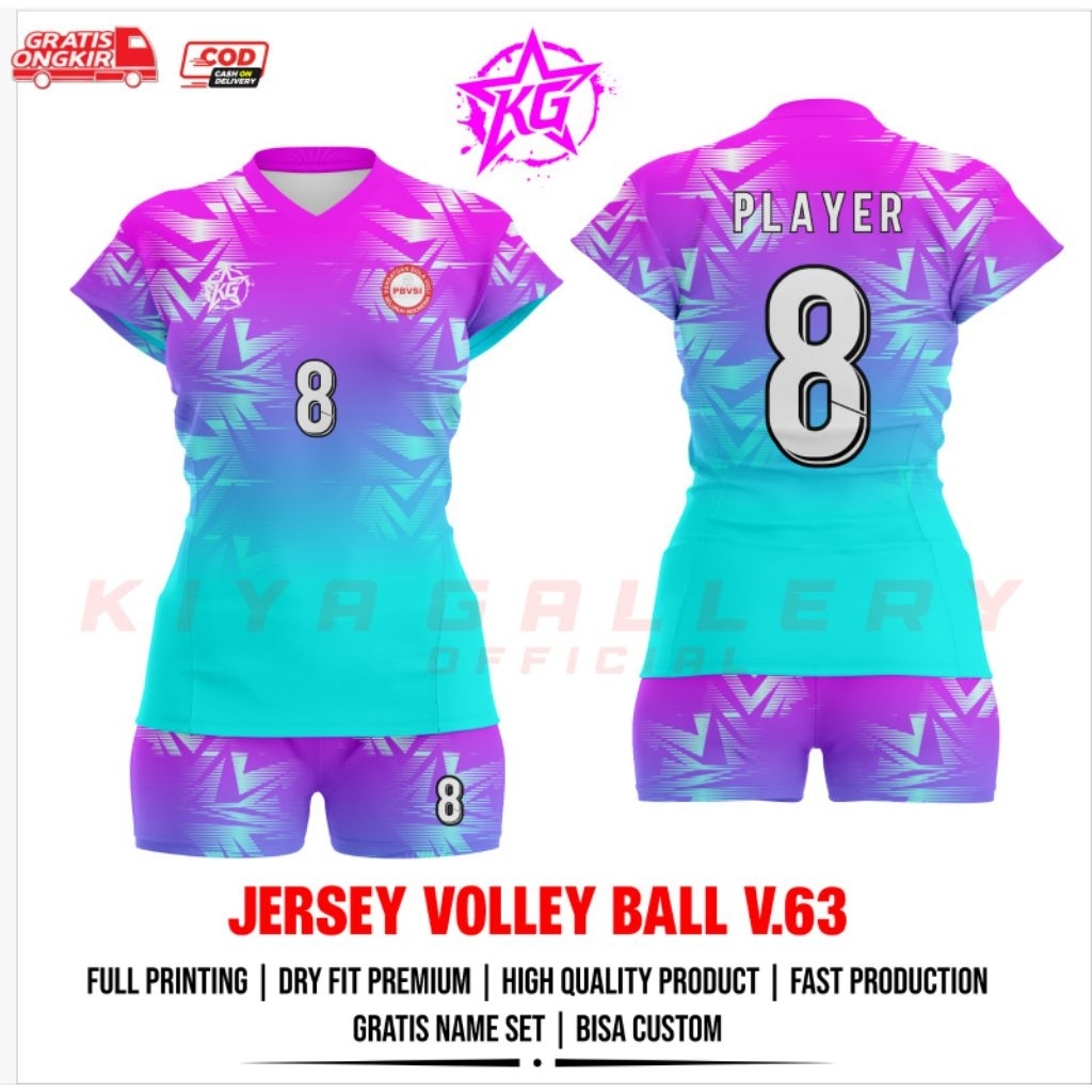 JERSEY BAJU VOLI WANITA V.63 FULL PRINTING GRATIS NAMA DAN NOMOR