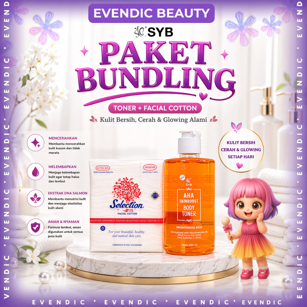 [PAKET ISI 2 PCS ] Syb Aha SkinBoost Body Toner Dna Salmon 250 Ml + Kapas Kotak 35Gr | Evendic Beaut