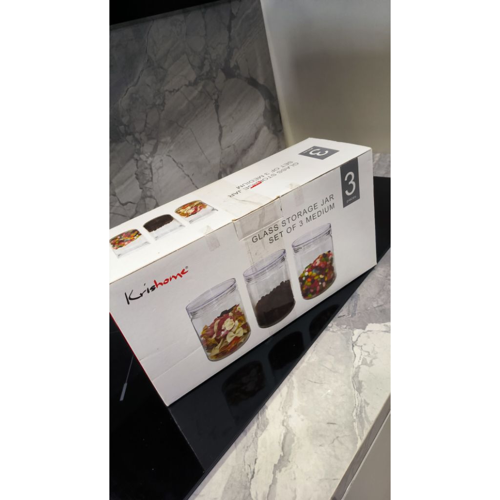 Kris home glass storage jar toples kaca set of 3 medium