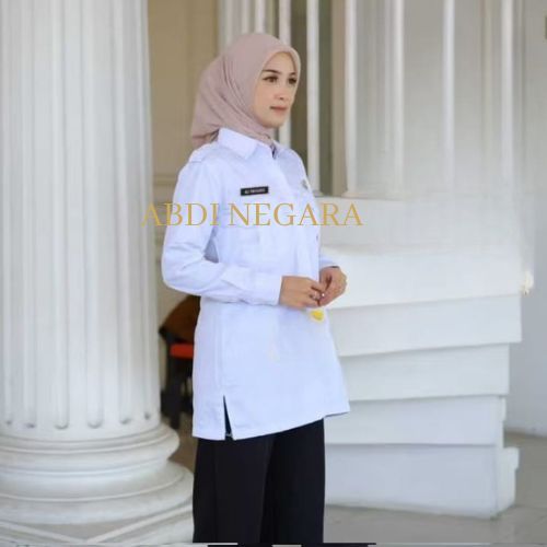KEMEJA TUNIK PUTIH WANITA SERAGAM PDH PUTIH PNS WANITA BAJU DINAS PUTIH ATASAN TUNIK PUTIH TUNIK TER