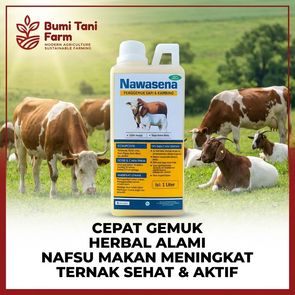 NAWASENA 1L Vitamin Penggemuk Sapi PO & Lokal Cepat Gemuk - Suplemen Ternak B Complex Herbal Ampuh
