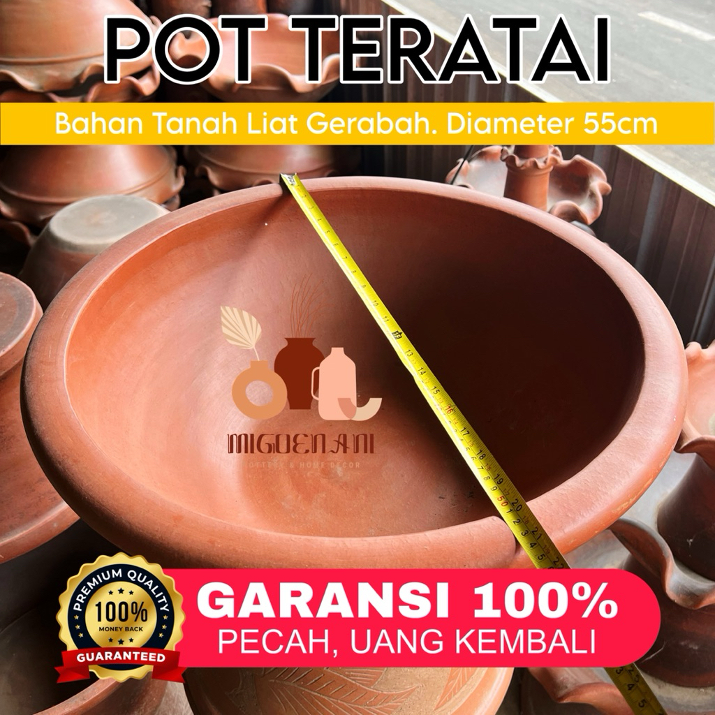 Pot Teratai Gelombang Diameter 60cm Gerabah Tanah Liat