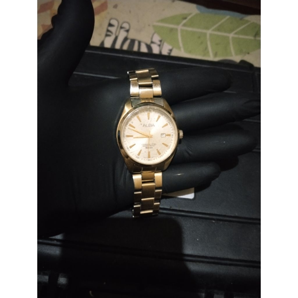 Alba Stainless Steel Quartz Watch with Gold Dial
