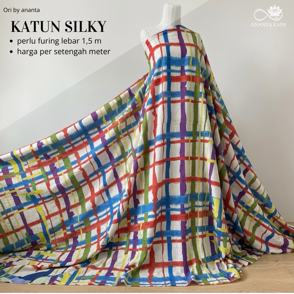 kain katun silky sutra motif salur warna warni