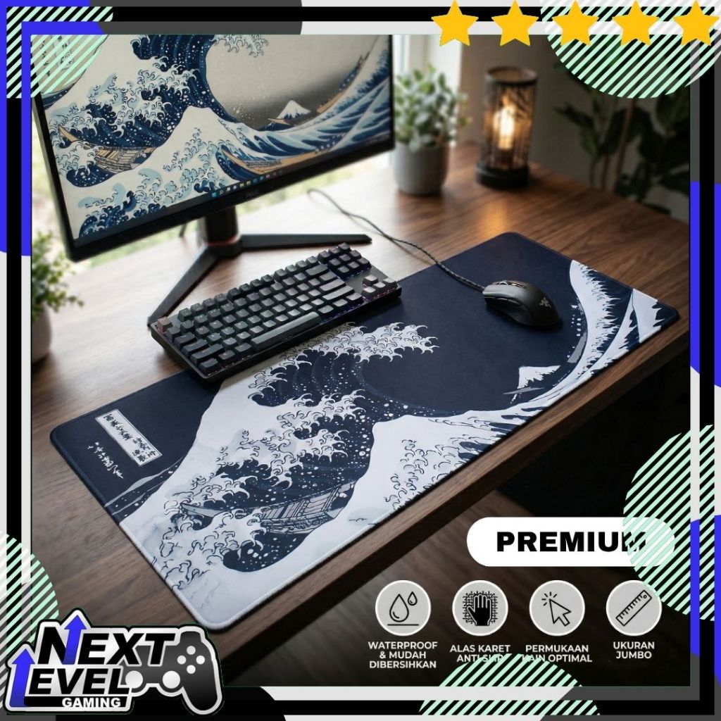 Mousepad Gaming Motif Japanese Kanagawa Wave Ombak Jepang Desk Mat Jumbo - MRGUW YL-600 [MPD]