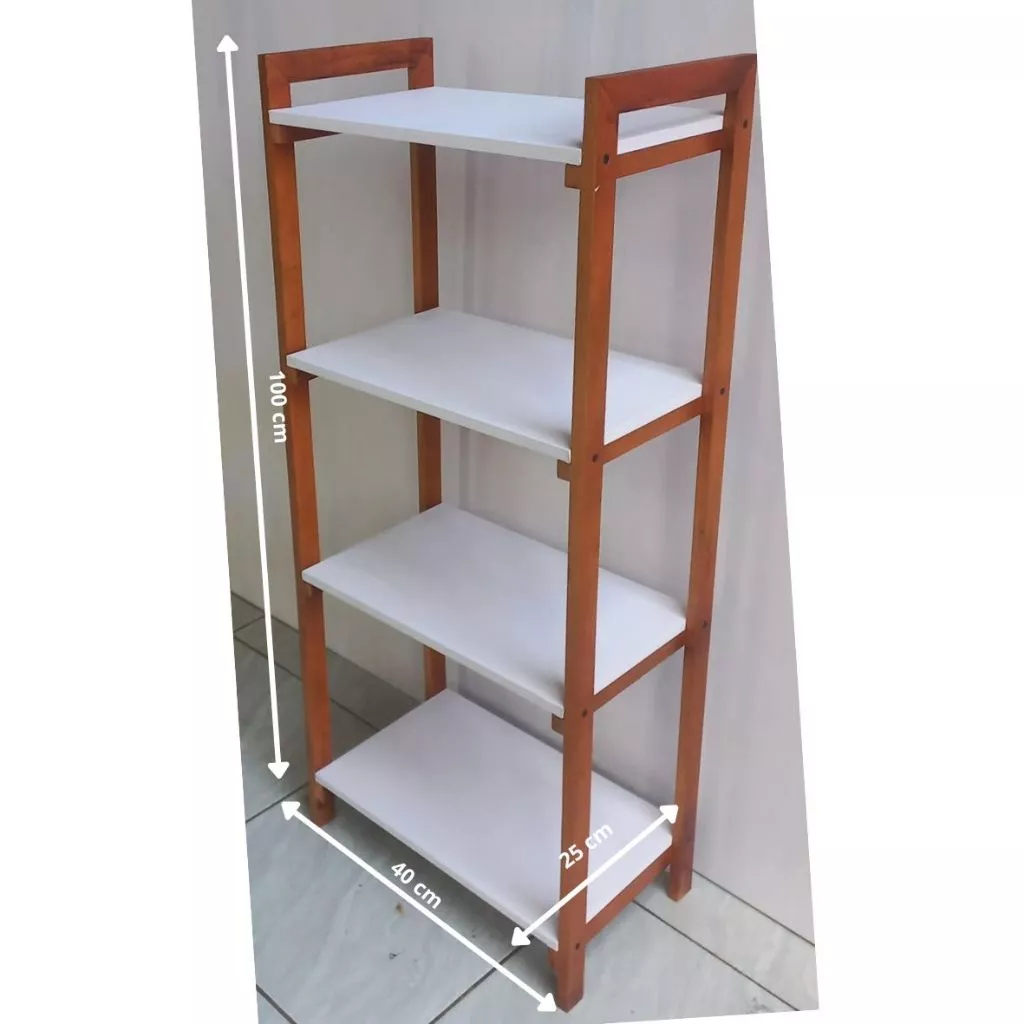 Rak Tingkat Kayu 4 Susun, Rak Kayu Serbaguna, Rak Susun Aesthetic