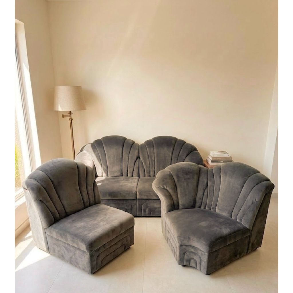 Sofa set bludru kerang besar bekas second seken murah perabot kursi