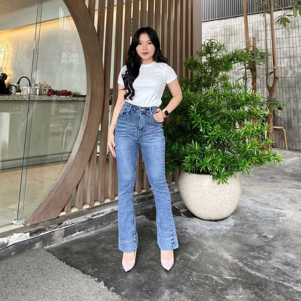 Highwaist Celana jeans Cutbray Lipat lebar celana panjang cutbray