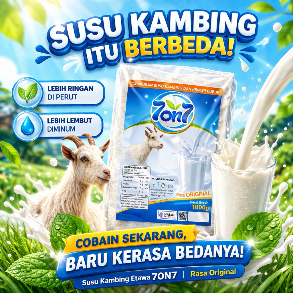 (1kilo) Susu Kambing Etawa 1000g 7on7-  Original, Coklat, Jahe,Vanilla