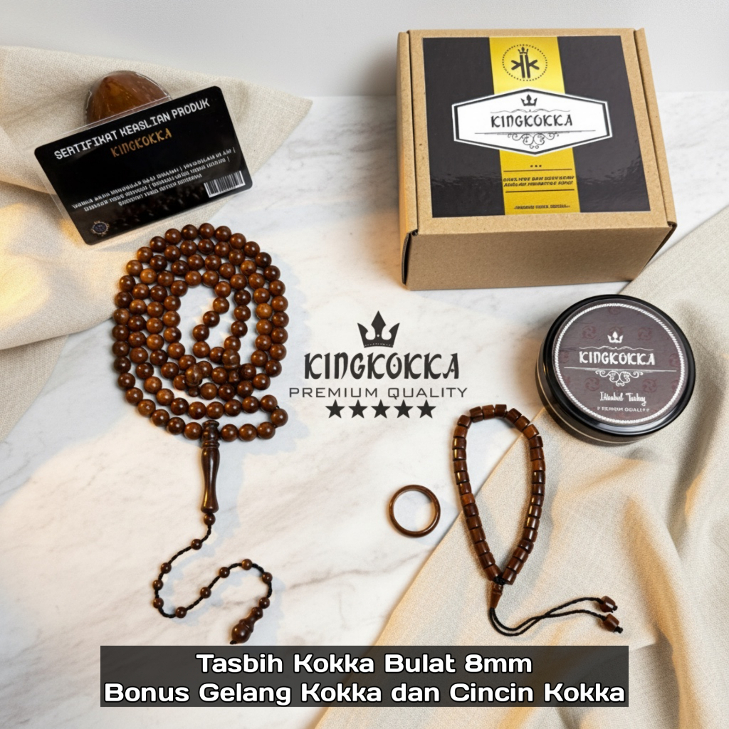 Tasbih Kokka Bulat 99 Original Kayu Kaokah Asli Bersertifikat - Kaukah Koka Kaoka Kokkah Premium