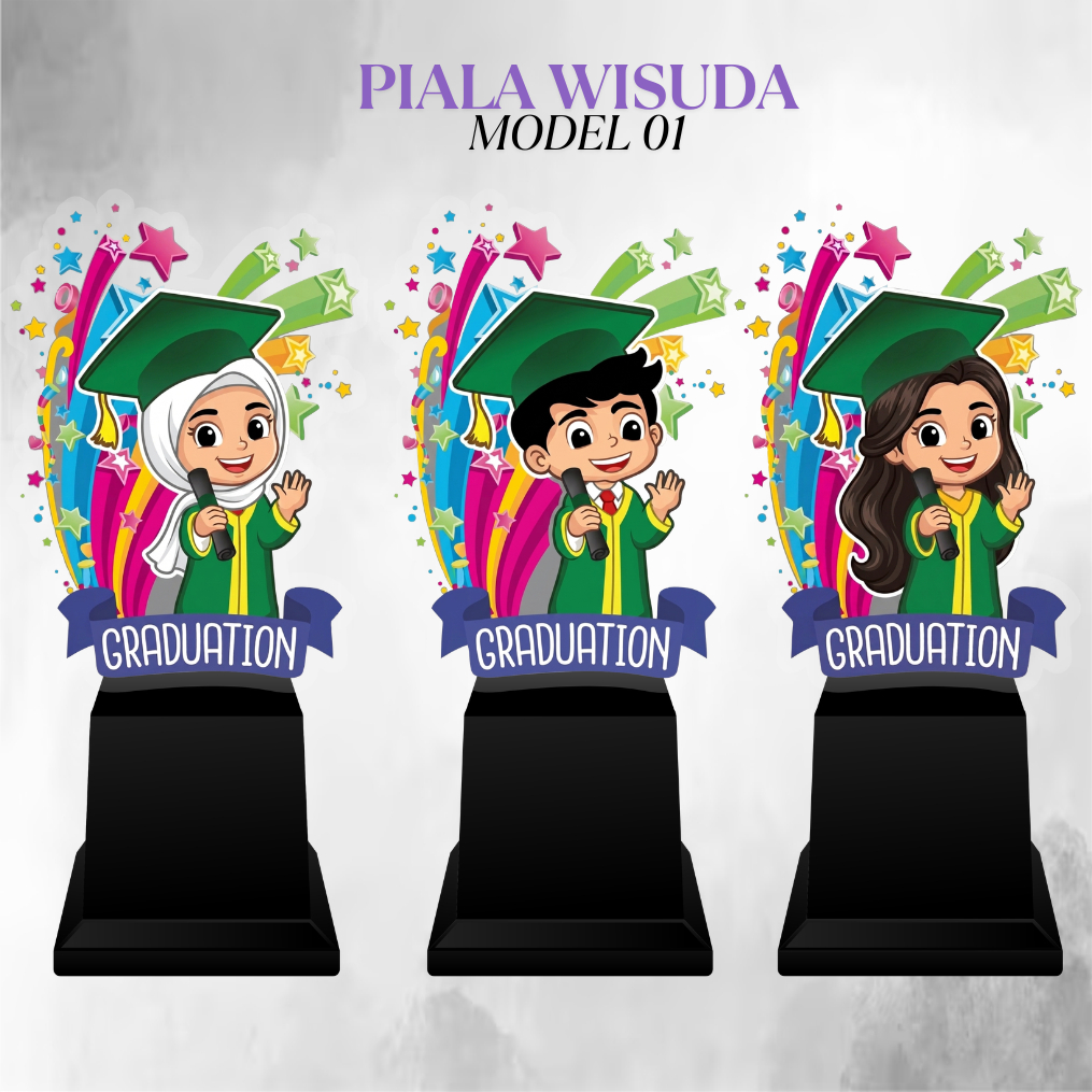 PIALA WISUDA AKRILIK Model PB01 Baju Toga Hijau | Piala Akrilik Anak SD TK PAUD Murah