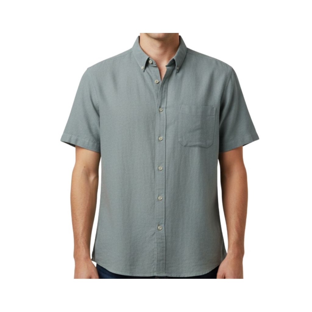 Kemeja Pria S.135 Original Sage Green Lengan Pendek Size M Second Murah Warna Earth Tone
