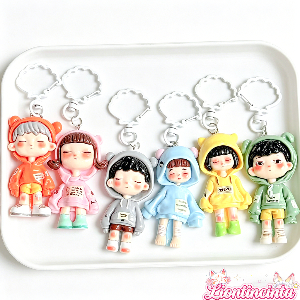 Liontin Cinta—Gantungan Kunci Karakter Anak Hoodie Lucu Unik | Keychain Aesthetic untuk Tas, Kunci, 