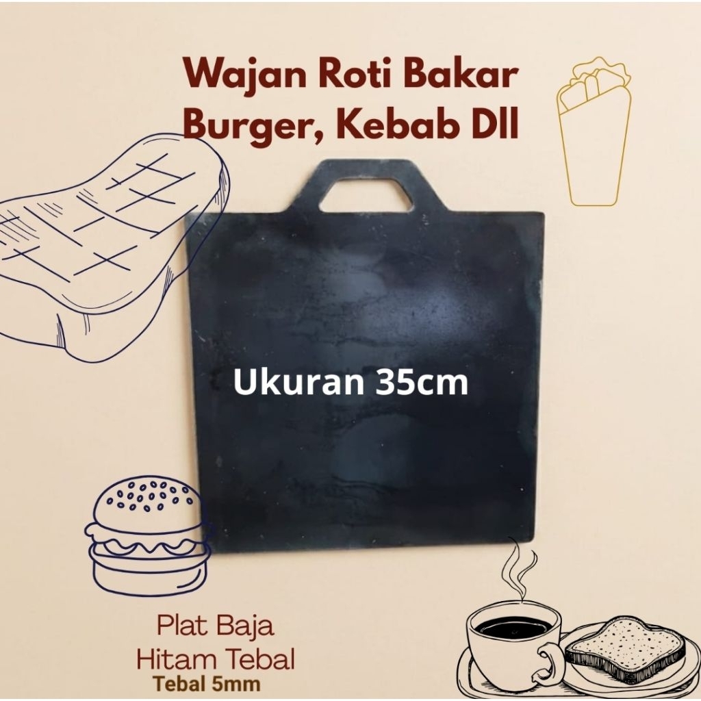 Wajan Panggangan Roti Bakar 35x35cm  Panggangan Steak Kebab Roti Dll Plat Baja Premium Tebal 5mm Ter