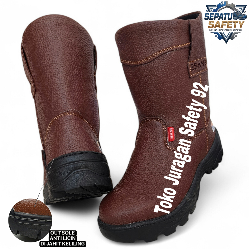 Sepatu Safety Boot CoklatUjung Besi Shoes Mirip Chettah Kulit Skn Septy Pria Wanita