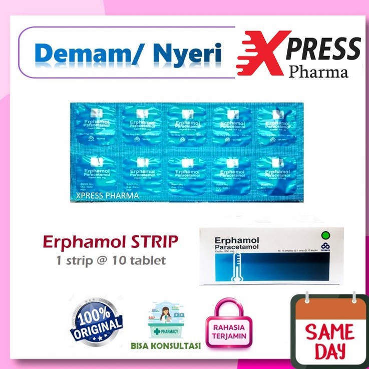 XPRESS  STRIP ERPHAMOL isi 10 tablet Paracetamol Parasetamol Erpamol Erfamol Epamol obat Demam Nyeri