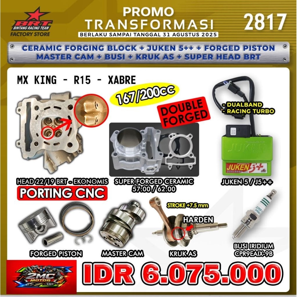 Paket Bore Up 167/200CC MX King/R15/Xabre BRT - BINTANG RACING TEAM