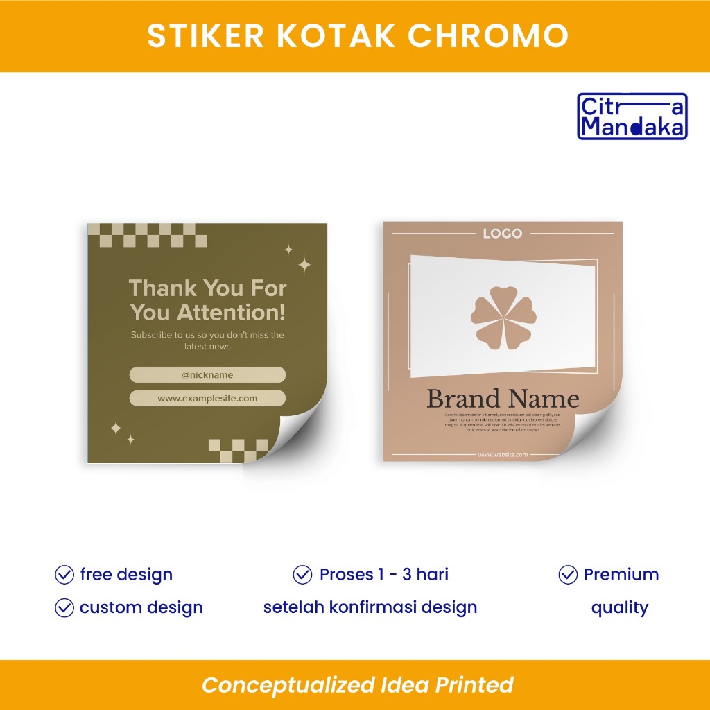 Cetak Stiker Chromo Custom | Label Makanan Logo Usaha Cutting Kotak Free Design