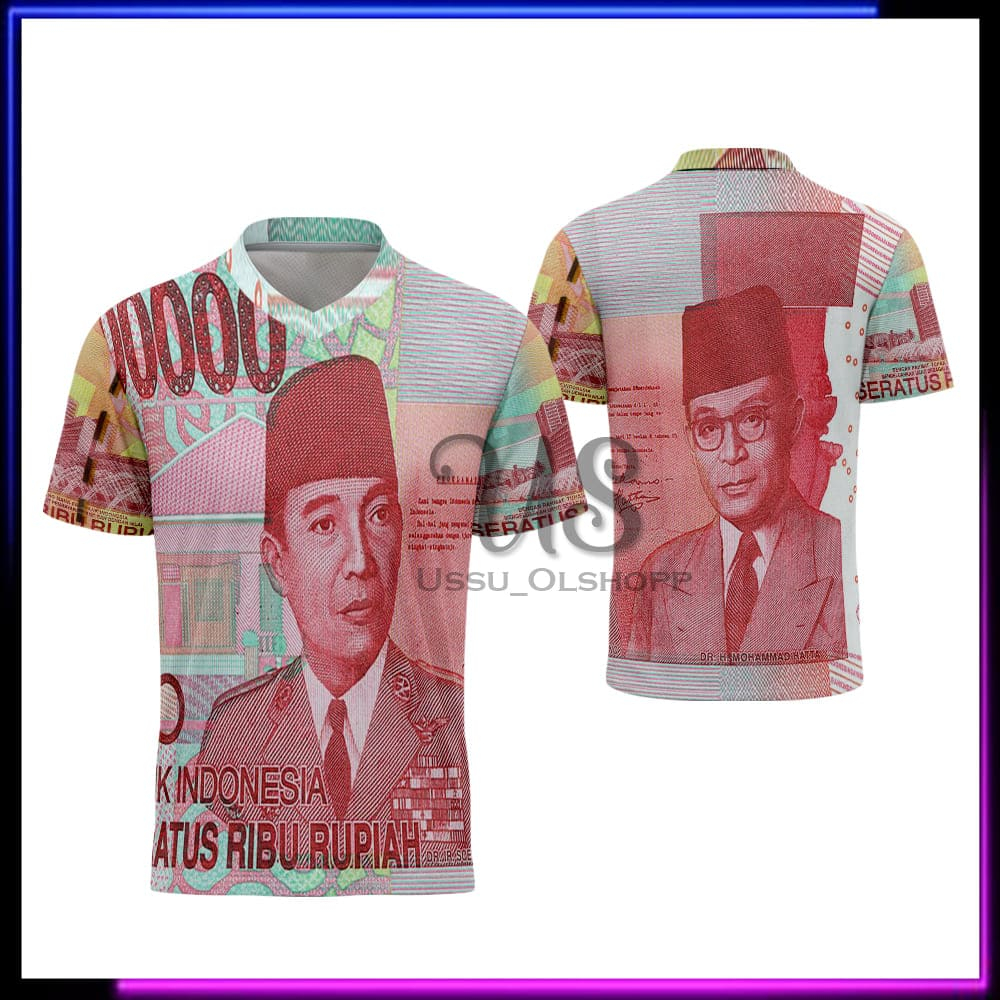 Kaos Uang 100 Ribu / Jersey Pria Uang 100 Ribu / Baju Pria Logo Uang 100 Ribu Terbaru