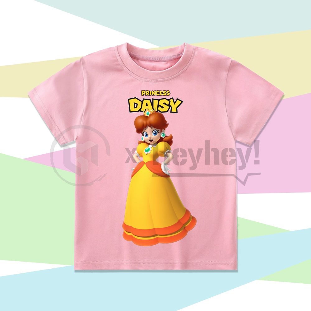 Baju kaos anak karakter princess daisy the super mario galaxy movie terbaru gratis cetak nama