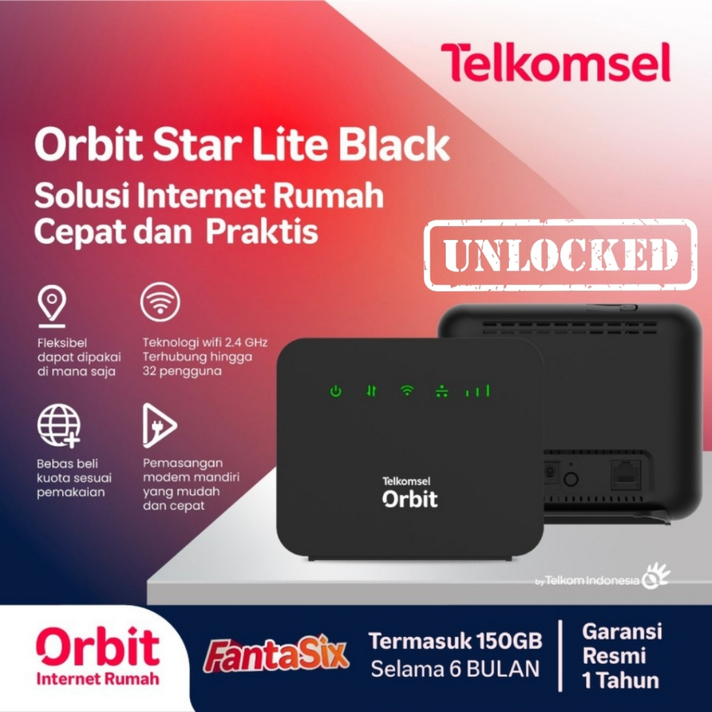 Modem Telkomsel Orbit Star Lite Black Bonus 150 GB - Unlocked All Operator