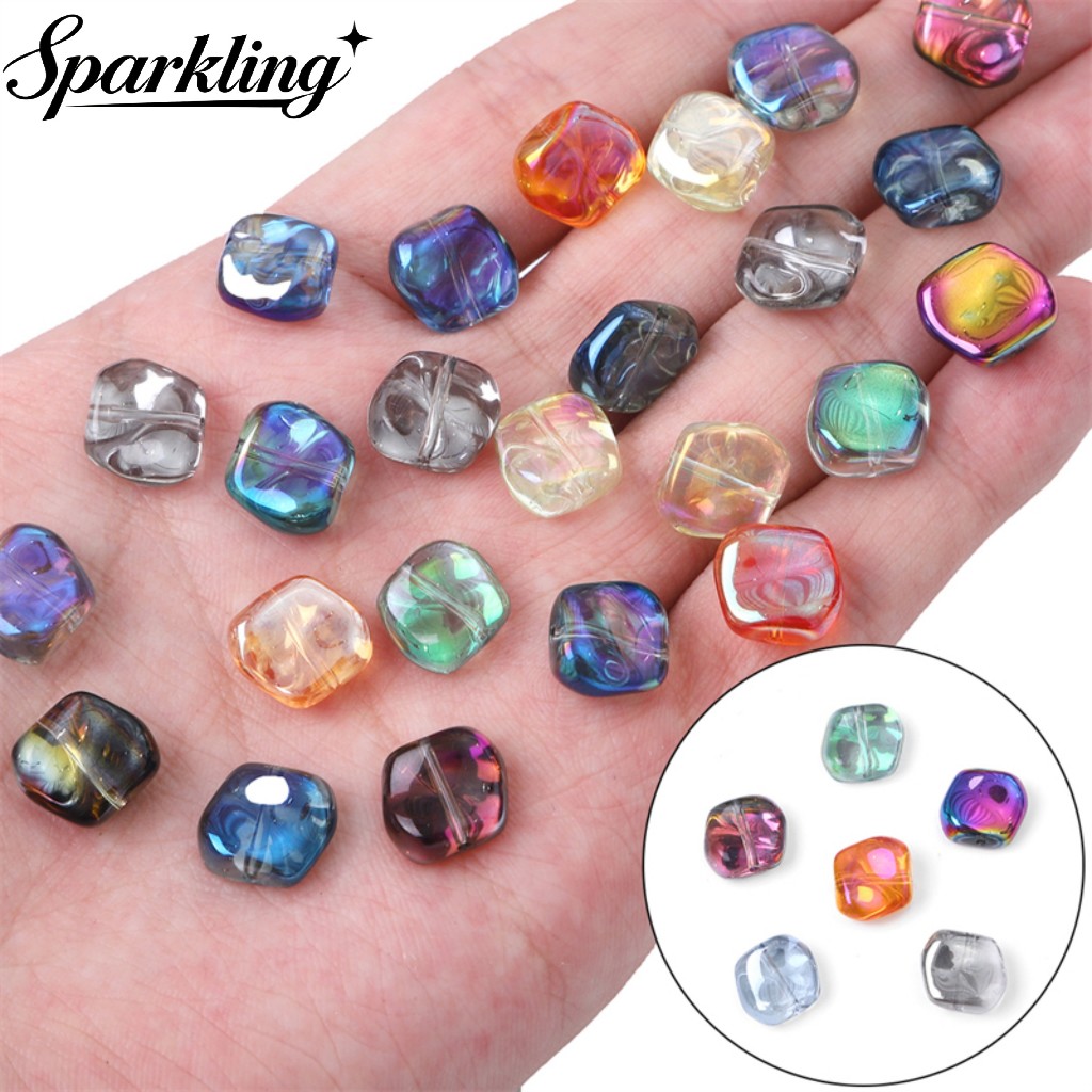 Manik Kaca Kristal Bentuk Persegi Tidak Beraturan Warna Mengkilap 12x11mm 20pcs Per Lot Untuk DIY Pe