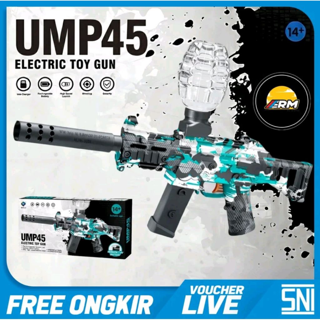 Mainan Tembak Air Elektrik UMP45 - Desain Ergonomis, Baterai Lithium, Efek Bubble Seru