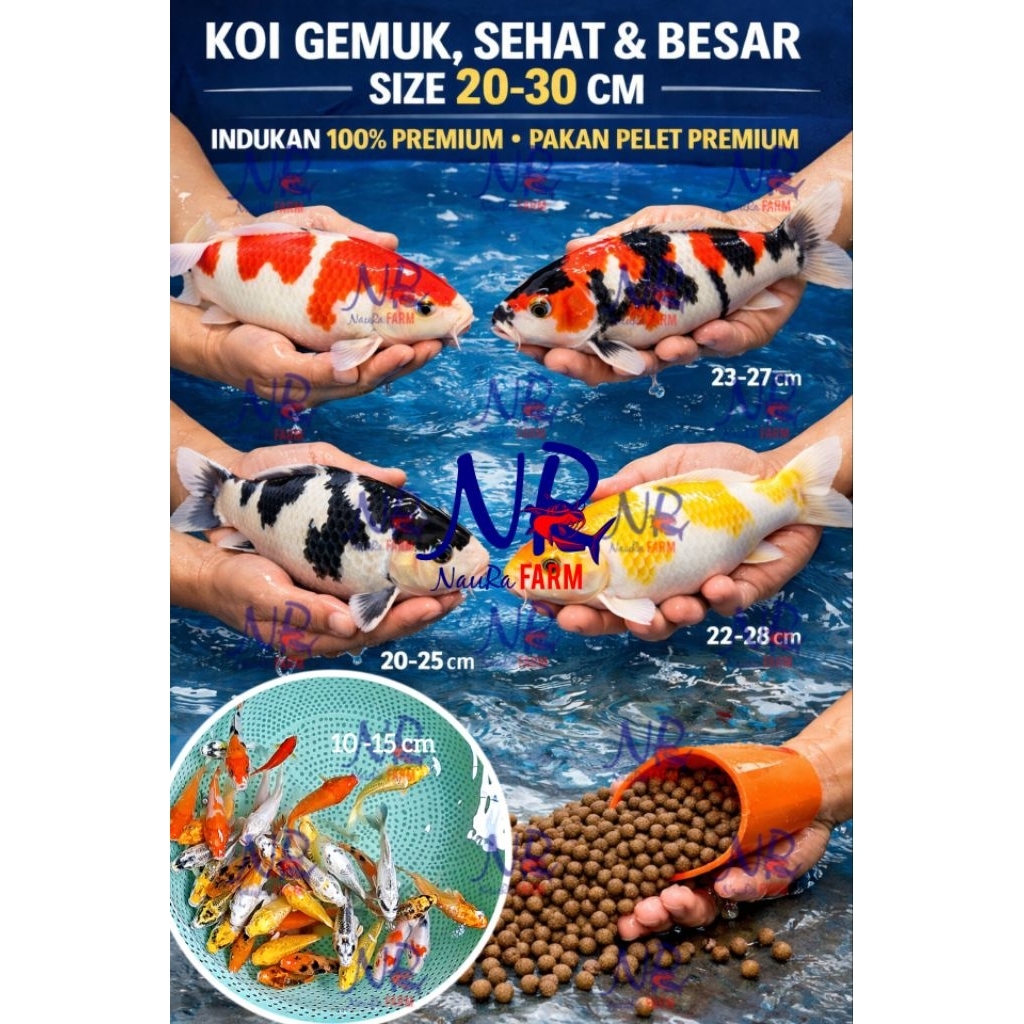 GRADE PREMIUM 30 cm Ikan Koi Gembul dan Sehat - Kohaku, Sanke, Shiro, Showa, dll Warna Acak | Aquari