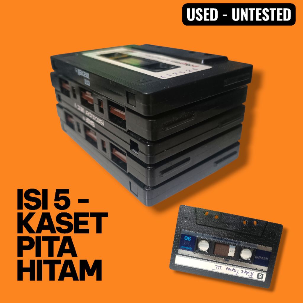 (ISI 5) Tape Cassette Kaset Pita Hitam, Kaset Tape Bekas, Kaset Pita Dekorasi Vintage