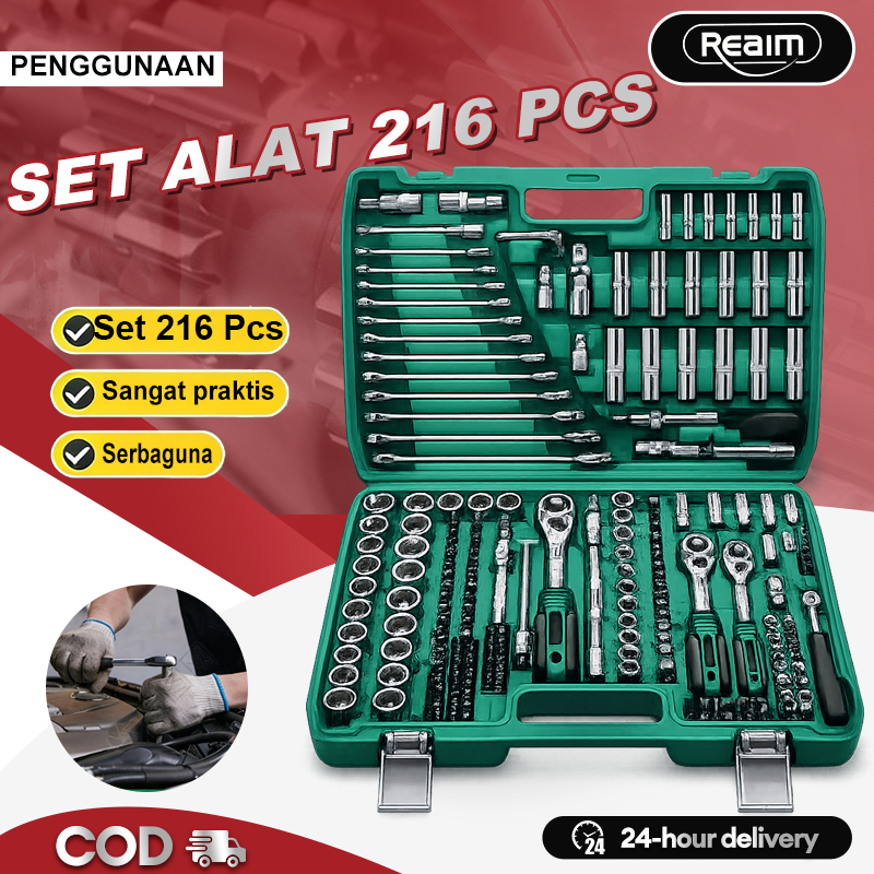 Reaim Kunci Set Lengkap 216Pcs Kunci Set Kunci Sok Toolkit Set Tool Box Set Lengkap