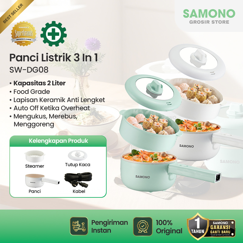 SAMONO Panci Listrik 2L Anti Lengket alat dapur alat masak alat masak listrik panci mpasi bayi panci