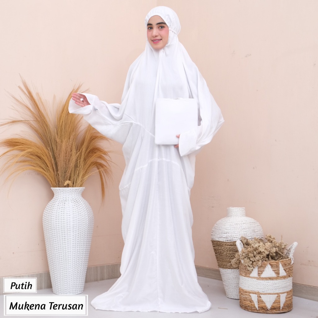 MUKENA TERUSAN I STANDART & JUMBO I Mukena Bahan Rayon I Mukena Polos Putih I Mukena Dingin, Lembut
