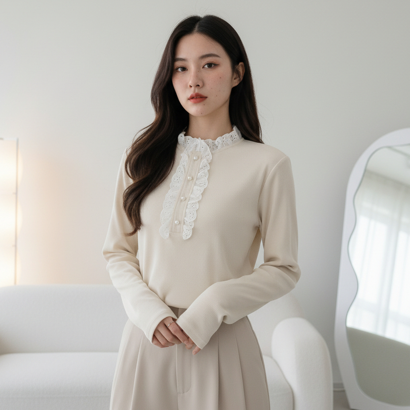 [TTEUDA] Atasan Wanita Kancing Renda Knitwer Casual Premium | Baju Atasan Wanita Terbaru Kancing Ren