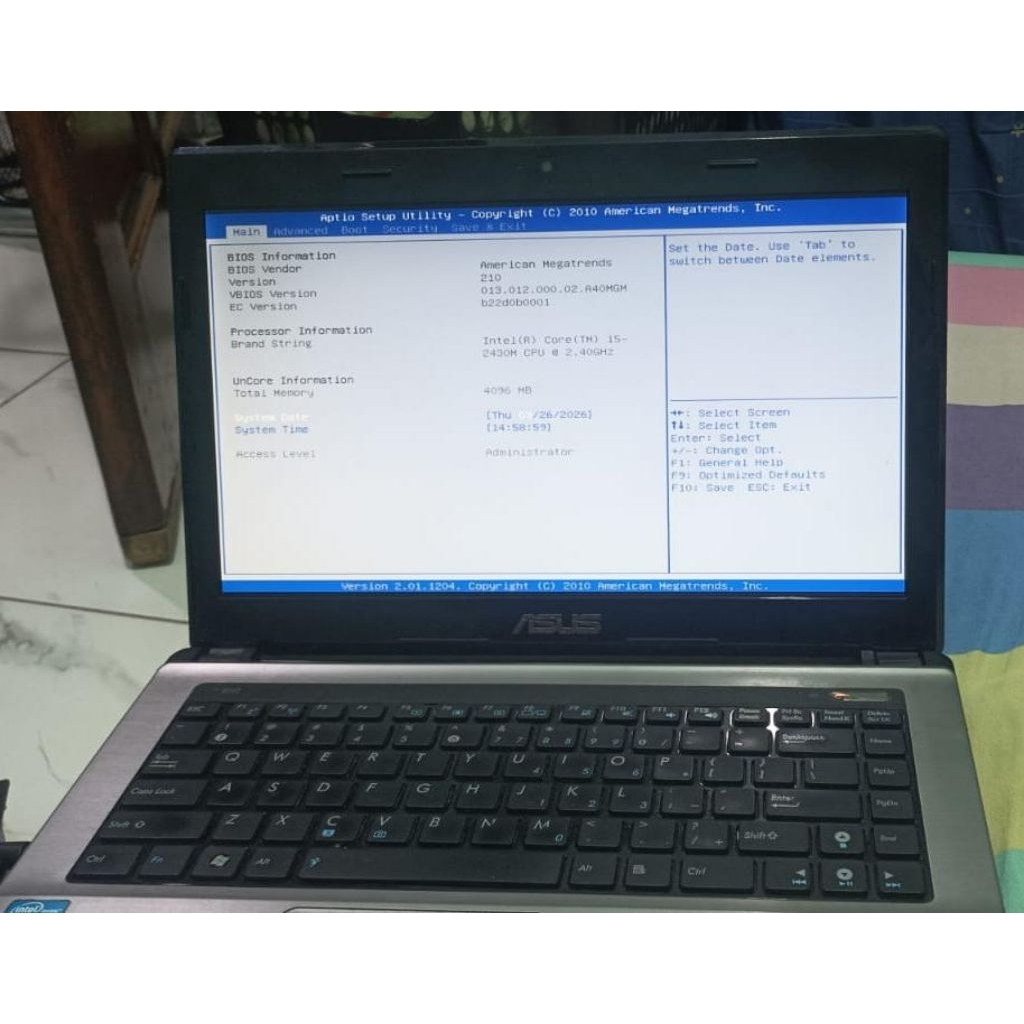 laptop asus A43S bekas tanpa RAM dan SSD