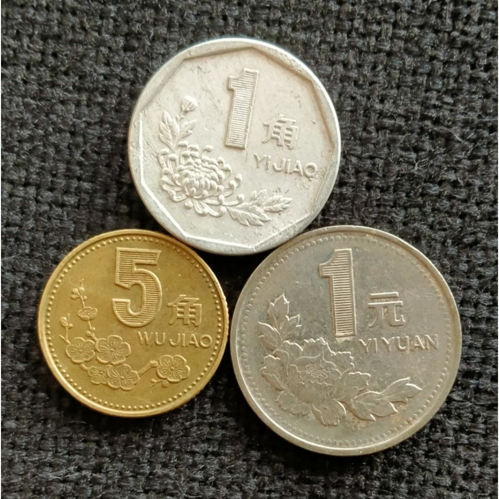 Koin Kuno China set 3 keping 1 - 5  jiao & 1 Yuan lama