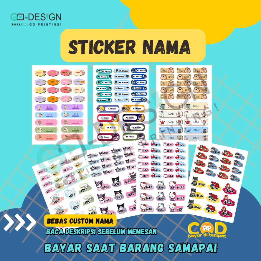 PROSES CEPAT -  Stiker Nama Anak Custom Sticker Hello Kitty  Cinamonroll dan karakter LABEL BUKU
