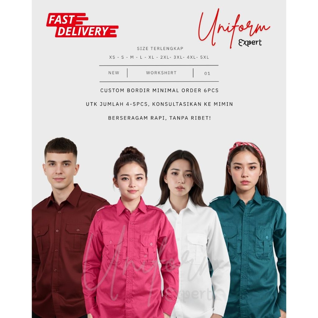 Baju Seragam Komunitas dan Instansi Warna Merah Maron, Pink Magenta, Putih, Hijau Tosca Tua, Bisa Cu