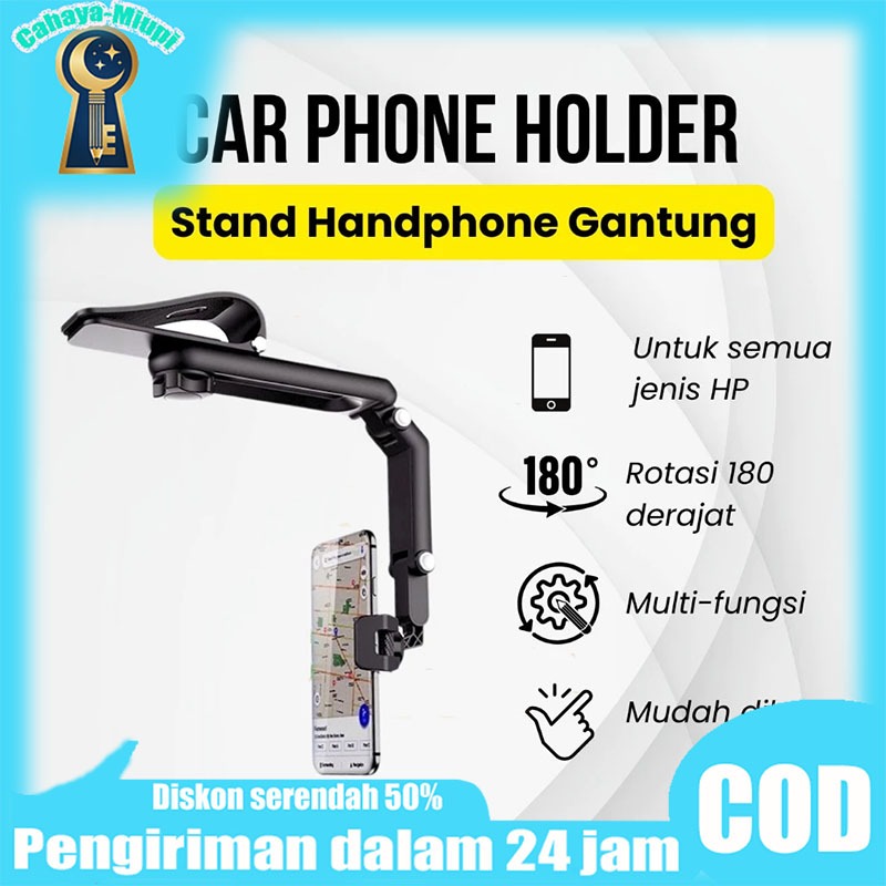 Dudukan HP Mobil Jepit, Bisa Digantung di Sun Visor & Spion, Bisa Jadi Dudukan HP Atau Tongsis Narsi