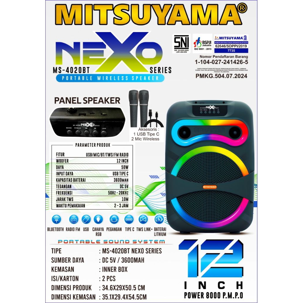 Speaker bluethoot karaoke Mitsuyama nexo 12in ms 4020BT