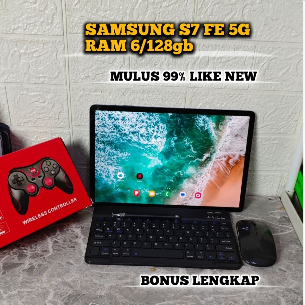 Samsung Tab S7 FE 5G RAM 6 128GB Second Like New Tablet Spek Sultan Bonus Keyboard S Pen Mouse Joyst