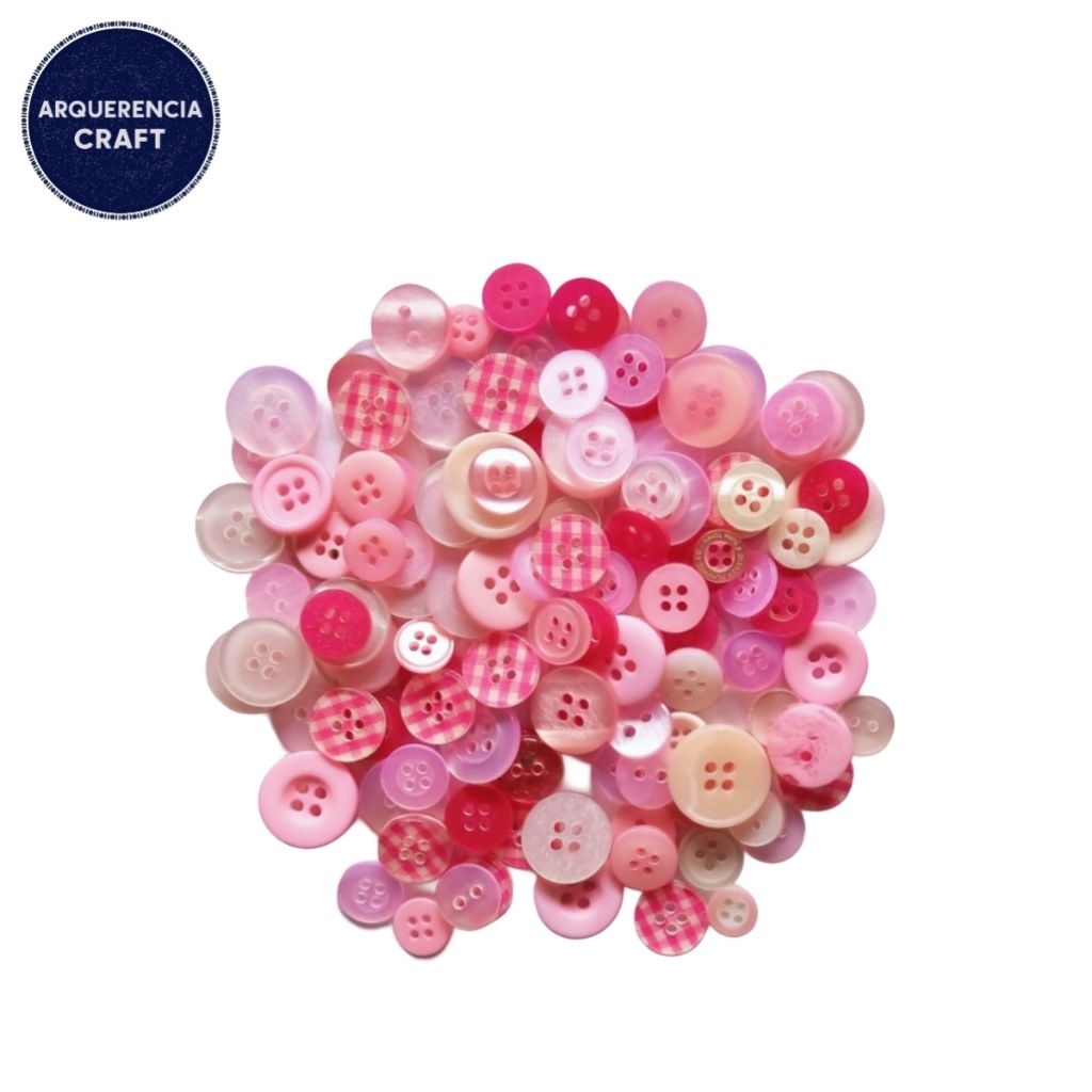 10 Pcs Kancing Hias Plastik Bulat Pink Ukuran Mix | Kancing Scrapbook DIY