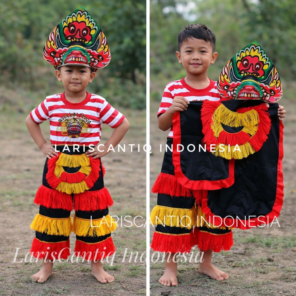 Stelan Baju Reog Ponorogo Anak Full Set Barongan Kayu + Embong | Kostum Reog Anak Lengkap Celana Bar